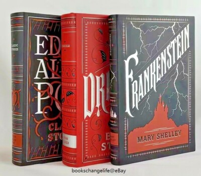 DRACULA FRANKENSTEIN EDGAR ALLAN POE Stories Set of 3 Faux Leather BKs Brand NEW-image