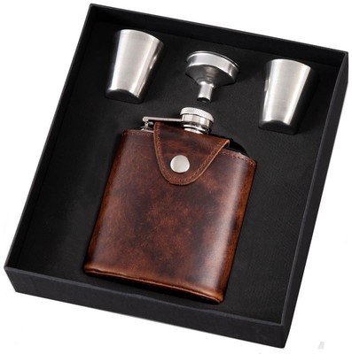 Orton West Mens Leather Bound Hip Flask Set - Brown-image