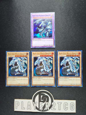 Yugioh | 1x Blue-Eyes Ultimate Dragon (Blue Text) & 3x Blue-Eyes White Dragon UR-image