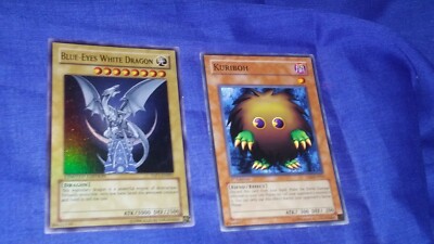 TWO YU-GI-OH CARDS BLUE EYES WHITE DRAGON IS-LIMITED ED-KURIBOH-IS FIRST EDITION-image