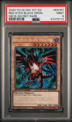 YuGiOh Red-Eyes Black Dragon SBCB-EN167 1st Edition Secret Rare PSA 9-image