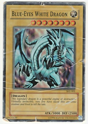 Yugioh Blue-Eyes White Dragon SKE-001, Rare, 1996, USED WELL C PICS-image