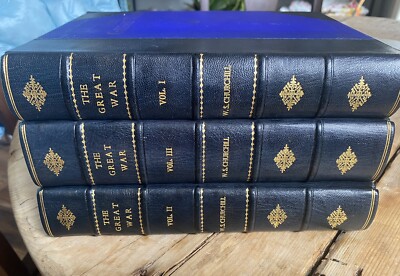 The Great War By Winston Churchill FE Beautiful 3 Vol Leather Set-image