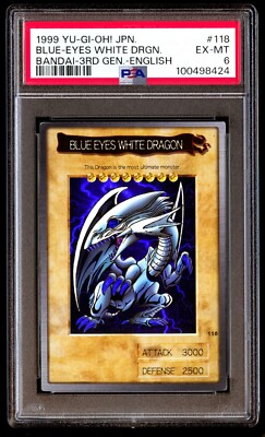 PSA 6 EX Mint Blue-Eyes White Dragon 118 Bandai 3rd Gen 1999 English Graded Card-image