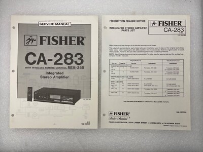 Vintage Original Fisher CA-283 Integrated Stereo Amplifier Service Manual Repair-image