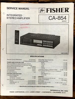 Fisher CA-854 Amplifier  Service Manual *Original*-image