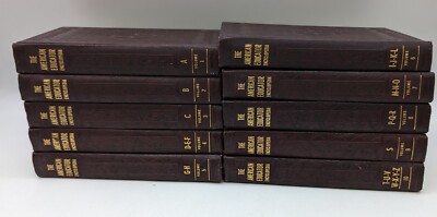Vtg 1960 The American Educator Encyclopedia Red Tooled Leather 10 Books Set-image