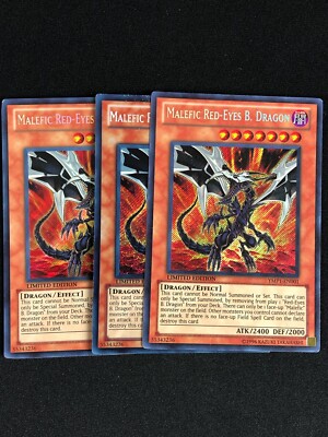  YUGIOH MALEFIC RED-EYES B. DRAGON YMP1-EN001 SECRET PLAY/EDGE WEAR X3-image
