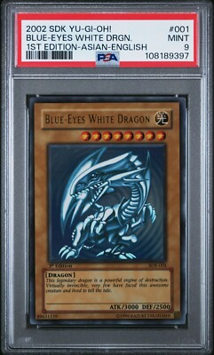 YuGiOh PSA 9 Blue Eyes White Dragon SDK-001 Ultra 1st Edition Asian English-image