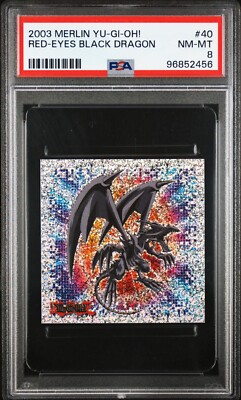 PSA 8 NM-Mint Red-Eyes Black Dragon #40 Merlin Yugioh Sticker 2003 Topps-image