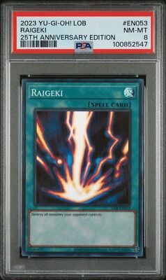 Yu-Gi-Oh! PSA 8 Raigeki LOB-EN053 Legend of Blue Eyes White Dragon 25th-image