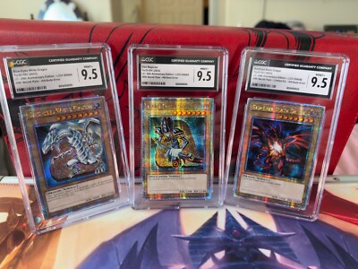 ** Blue Eyes, Red Eyes, Dark Magician ** Quarter Century SET of 3 CGC 9.5 MINT+-image