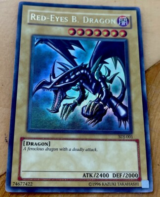 YUGIOH Red Eyes Black Dragon Atk/2400 Def 2000 holographic card, 1996-image