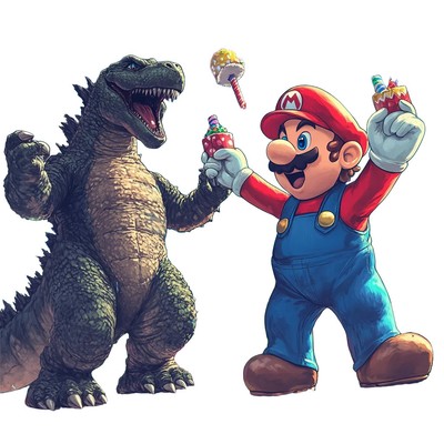 Mario & Godzilla Party Vinyl Car Decal Sticker – Waterproof & UV-Resistant-image