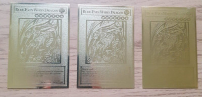 YuGiOh - 3x Blue Eyes White Dragon - Golden Metal Cards-image