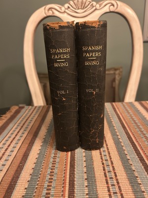 SPANISH PAPERS - Washington Irving 1st Edition - 1866 2 Volumes - Leather Set-image