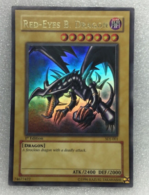 Vintage Yugioh Red-Eyes Black B Dragon SDJ-001 Ultra Rare 1st Edition Card-image