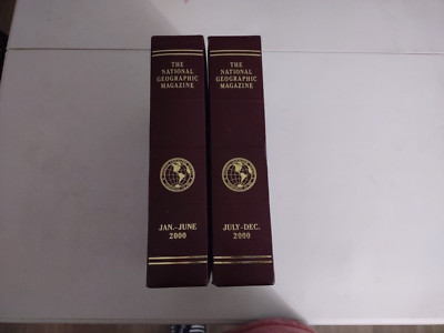National Geographic Magazine Complete 2000 Set With Brown Leather Slip Case-image