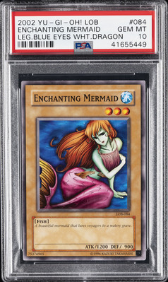 2002 YU-GI-OH! LOB-LEGEND OF BLUE EYES WHITE DRAGON ENCHANTING MERMAID PSA 10-image