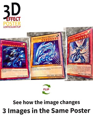 Yu-Gi-Oh-Blue-Eyes White Dragon-3D Poster 3D Lenticular Flip Effect,3 In One-image