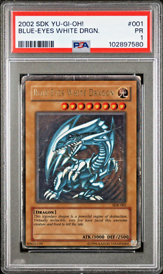 YUGIOH Blue-Eyes White Dragon SDK-001 PSA 1 Ultra Rare 2002 Starter Deck Kaiba-image