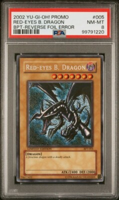PSA 8 Red-Eyes B. Dragon BPT-005 Limited Edition Rare Reverse Foil Error-image