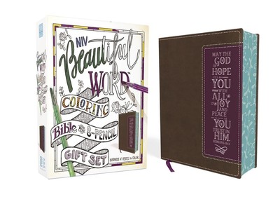 NIV, Beautiful Word Coloring Bible and 8-Pencil Gift Set, Leathersoft, Brown/Pur-image