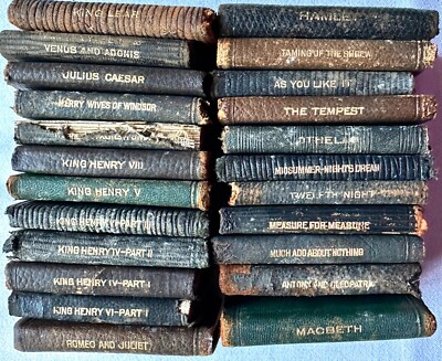Set (23) Miniature Antique Leather Books by Shakespeare Knickerbocker 1910-image