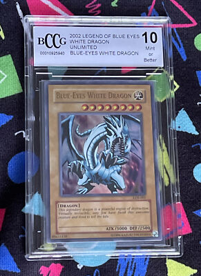 Yu-Gi-Oh! Legend Blue Eyes White Dragon 2002 Unlimited LOB-001 Beckett BCCG 10-image