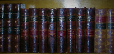 THE WORKS OF CHARLES READE, 8 VOLUME SET, c1895, LEATHER, ILLUSTRATED-image