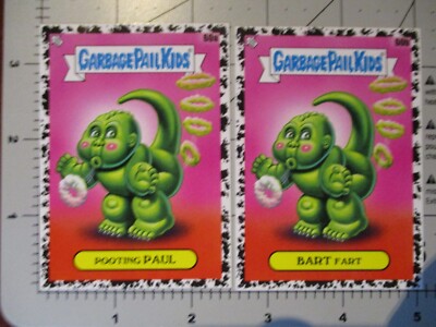 GARBAGE PAIL KIDS spoof Godzilla 2 STICKER CARD SET 60a 60b BLACK VARIANT-image