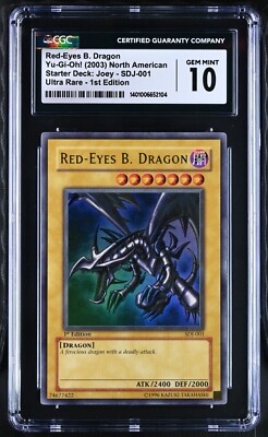 2003 YuGiOh Red-Eyes B. Dragon 1st Edition SDJ-001 CGC 10 GEM MINT-image