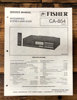 Fisher CA-854 Amplifier  Service Manual *Original*-image