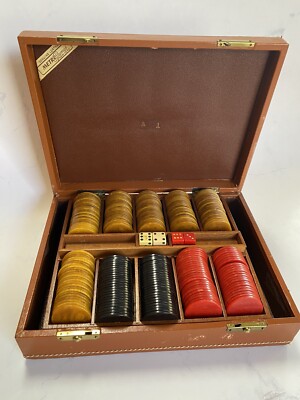 Vintage Bakelite Mid Century Leather Bound Gaming Set Metro Games New York-image