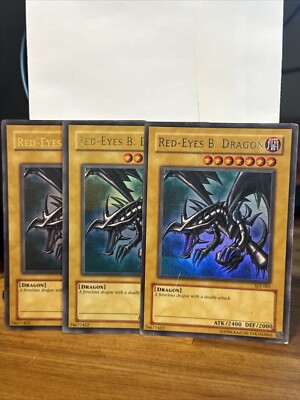 YuGiOh! - Red-Eyes Black Dragon SDJ-001 Ultra Rare Unlimited Edition MP x 3-image