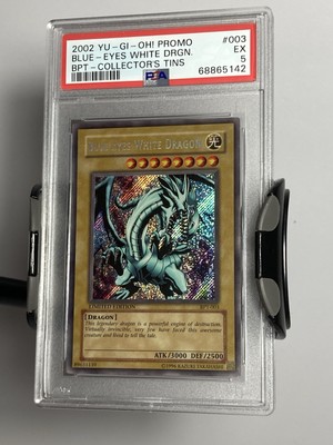 2002 YuGiOh Collector's Tins BLUE-EYES WHITE DRAGON BPT-003 Secret Rare PSA 5!-image