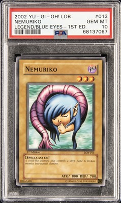 2002 YU-GI-OH! LOB-LEGEND OF BLUE EYES WHITE DRAGON 1ST ED #013 NEMURIKO PSA 10-image