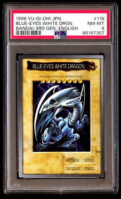 PSA 8 NM Mint Blue-Eyes White Dragon 118 Bandai 3rd Gen 1998 English Graded Card-image