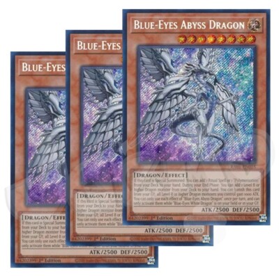 Yugioh - Blue-Eyes Abyss Dragon x 3 1st Edition Secret Rare NM - Free Holo Card-image