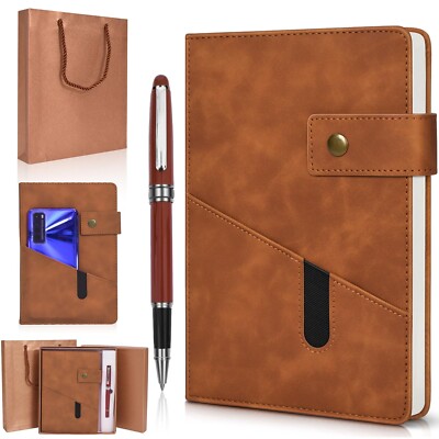 Brown A5 Lined Leather Journal Notebook,Personalized Hardcover Journal Set wi...-image