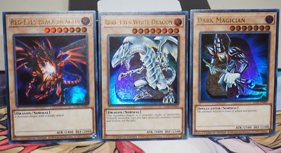 Yugioh Blue-Eyes White Dragon Dark Magician Red-Eyes Black Dragon Ultra Rare-image
