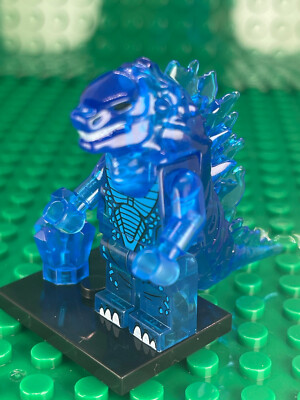 Custom PAD Printed Shogun Warriors LEGO GODZILLA (CLEAR DK BLUE VARIANT) MiniFig-image