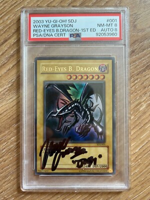 YuGiOh Red Eyes Black Dragon Wayne Grayson Joey PSA 8 Auto Signed SDJ 1st Editio-image