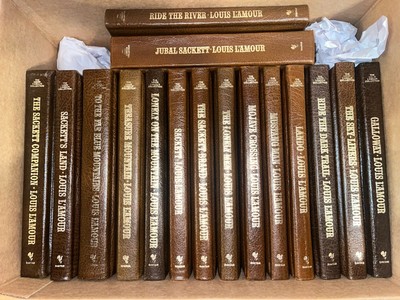 SACKETT Family 18 Book Set Louis L'Amour Collection GENUINE Deluxe LEATHER Saga-image