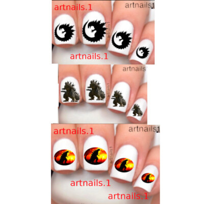 Godzilla Nails Kaiju Cosplay Costume SET Nail Art 150+ Decals Salon Polish Mani-image