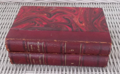 2 Vol. Red Leather French Book Set - Sainte Beuve by Leon Seche - 1904 Ed.-image