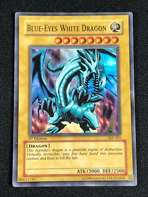YUGIOH BLUE-EYES WHITE DRAGON SKE-001 SUPER 1ST PLAY/EDGE WEAR-image