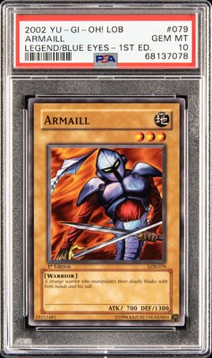 2002 YU-GI-OH! LOB-LEGEND OF BLUE EYES WHITE DRAGON 1ST ED #079 ARMAILL PSA 10-image