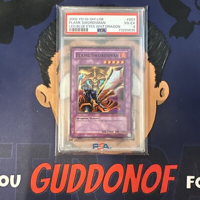 PSA 4 VG EXCELLENT 2002 YU-GI-Oh! Blue Eyes White Dragon FLAME SWORDSMAN #003-image