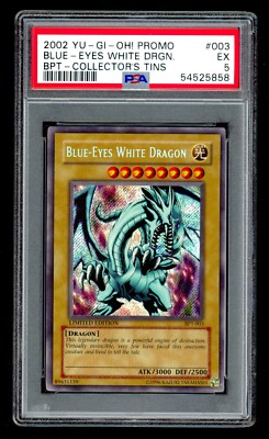 2002 YuGiOh Collector's Tins BLUE-EYES WHITE DRAGON BPT-003 Secret Rare PSA 5!-image